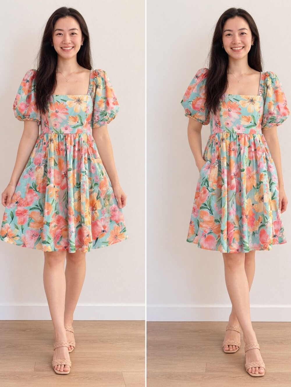 Easel Los Angeles Floral Puff Sleeve Mini Dress Size S